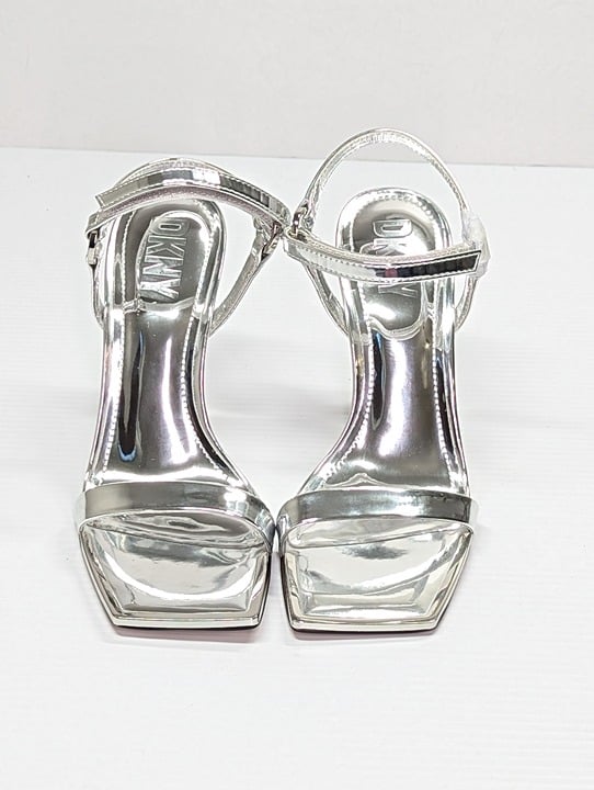 DKNY Women's Rance Ankle-Strap Square-Toe Dress Sandal Silver Size 8.5 MSRP $129