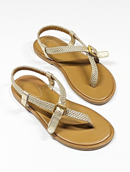 See by Chloé Women's Nola Gold Braided Strap Thong Sandals Size 37 (MSRP $325)