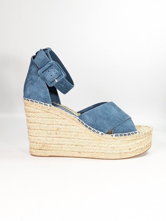 Marc Fisher Women's Able Square Toe Blue Wedge Platform Size 9 (MSRP $140)