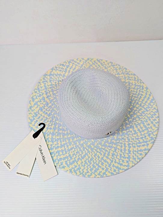 Calvin Klein Women's Ombre Woven Sun Hat Pale Blue with Drawstring (MSRP $68)