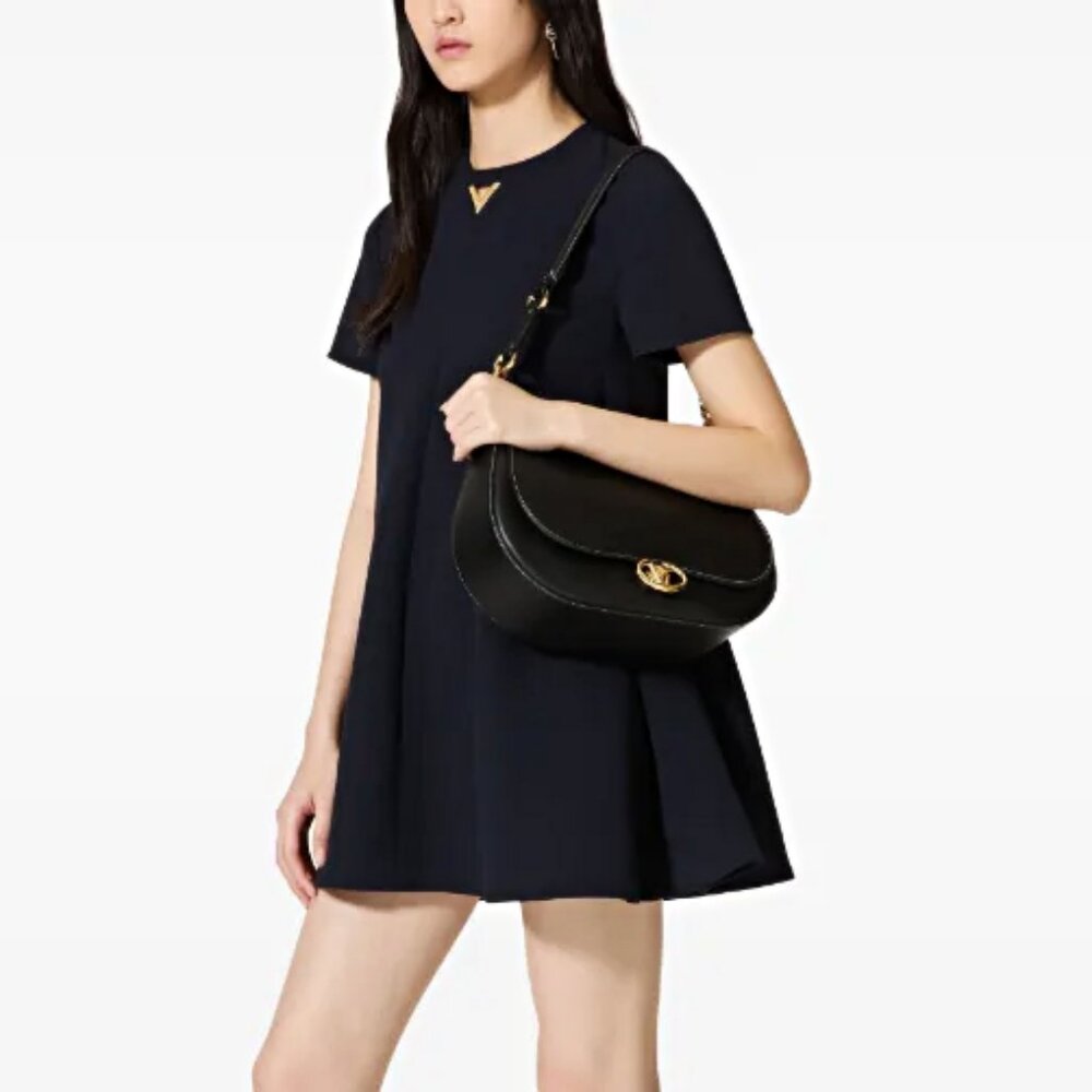 Valentino Garavani Ohval Medium Shoulder Bag Black Nappa Calfskin (MSRP $3,900)