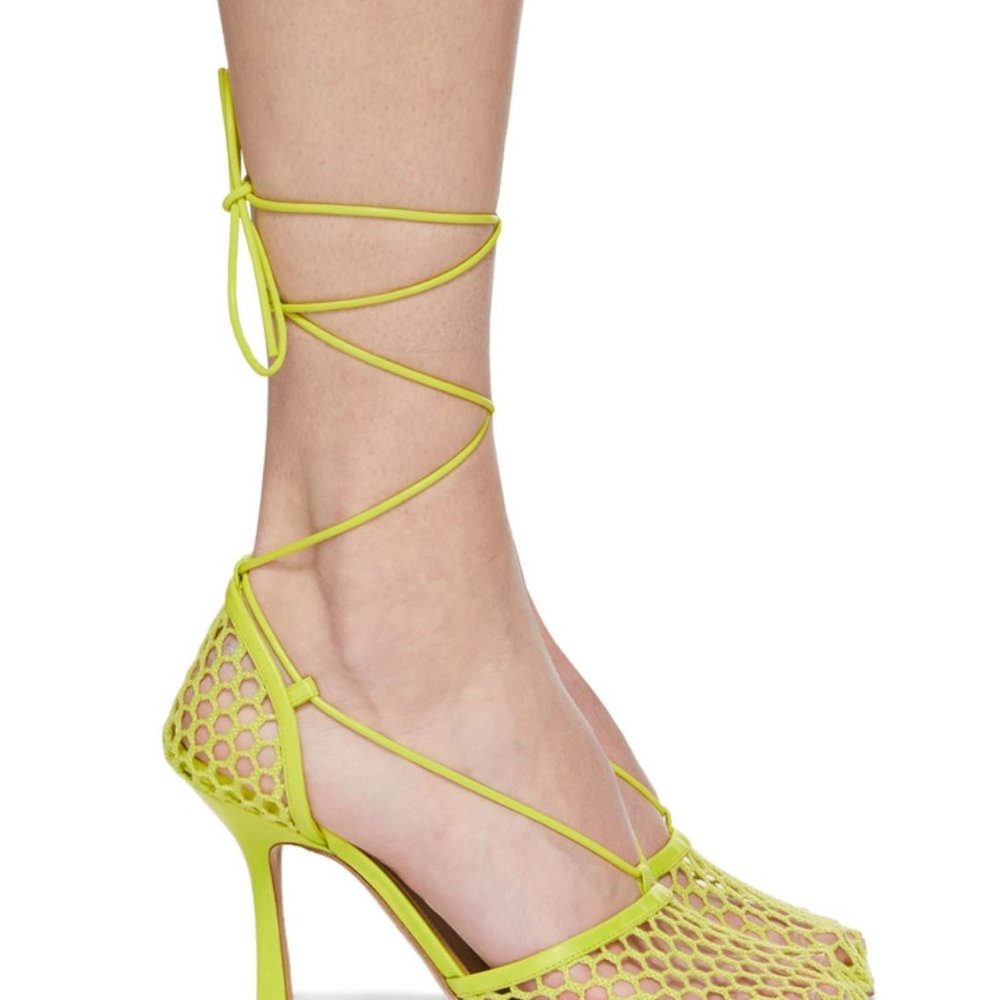 Bottega Veneta Women's Mesh High Heel Stretch Sandals Kiwi Size 36.5 MSRP $1,100