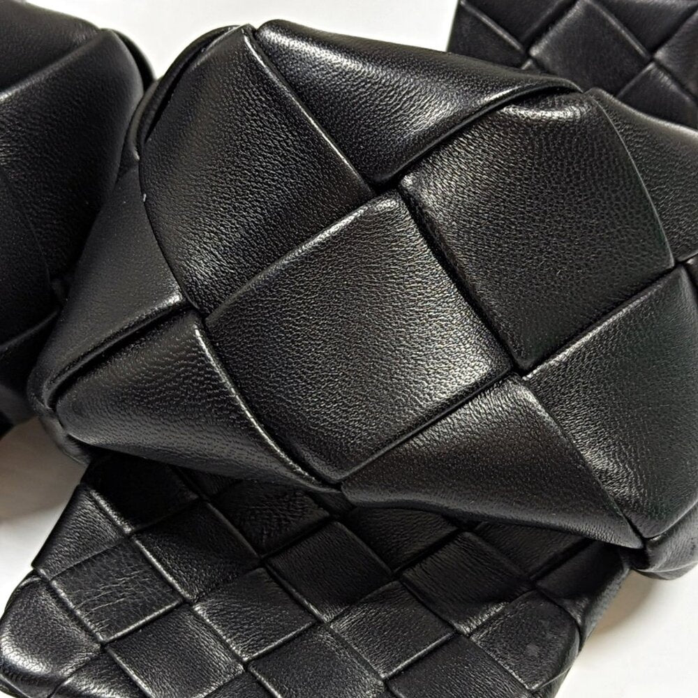 Bottega Veneta Lido Women's Woven Heel Sandals Nero Size 35 IT (MSRP $1,500)