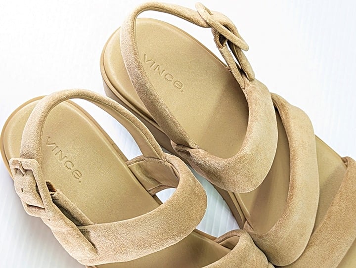 Vince Women's Skylar Strappy Slingback Sandals Dune Suede Size 8 M (MSRP $280)