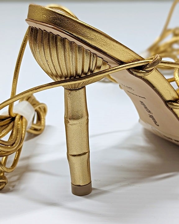 Cult Gaia Women's Soleil Lace Up High Heel Sandals Gold Size 38.5 EU (MSRP $388)