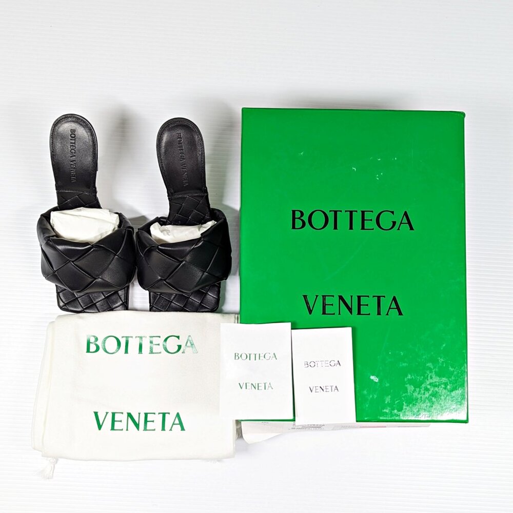Bottega Veneta Lido Women's Woven Heel Sandals Nero Size 35 IT (MSRP $1,500)