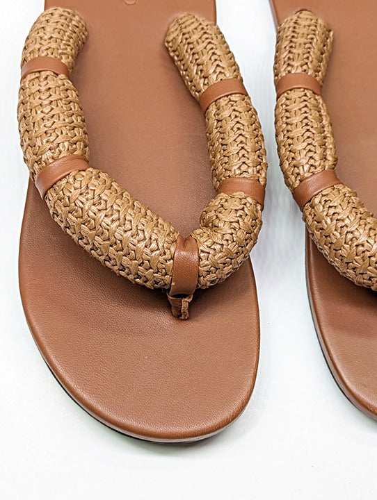 STAUD Women's Raffia Sierra Thong Sandals in Tan Size 37 (MSRP $250)