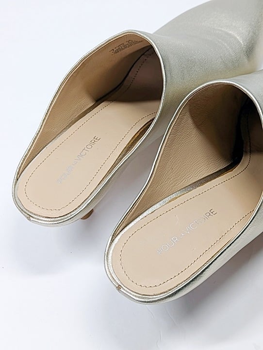 Pour La Victoire Women's Korrine Leather Heel Mules Champagne Size 7 (MSRP $245)