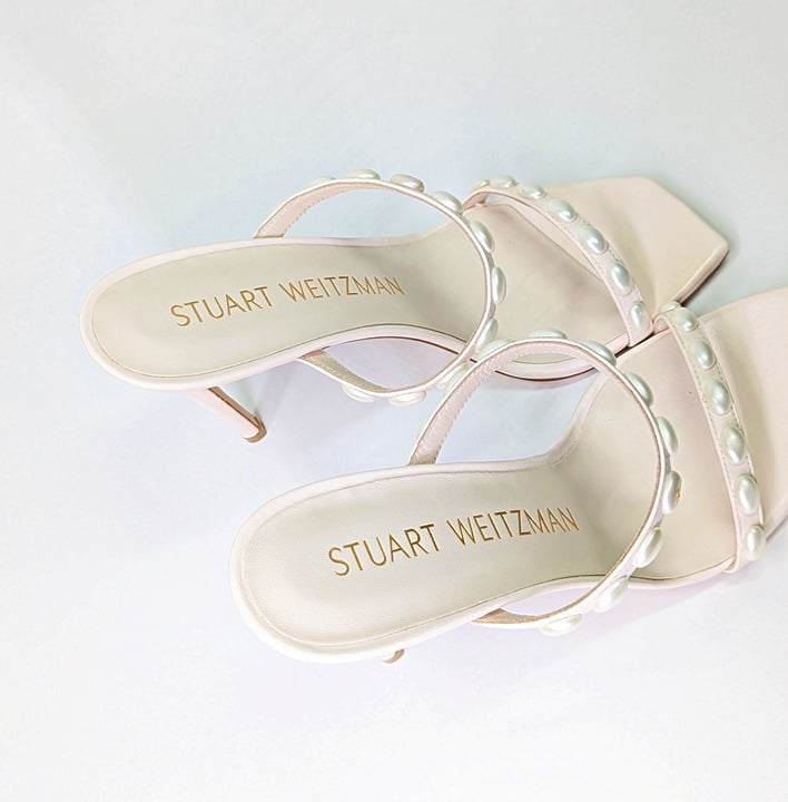 Stuart Weitzman Women's Aleena Pearlita 100 Heel Sandals Size 38.5 MSRP $525