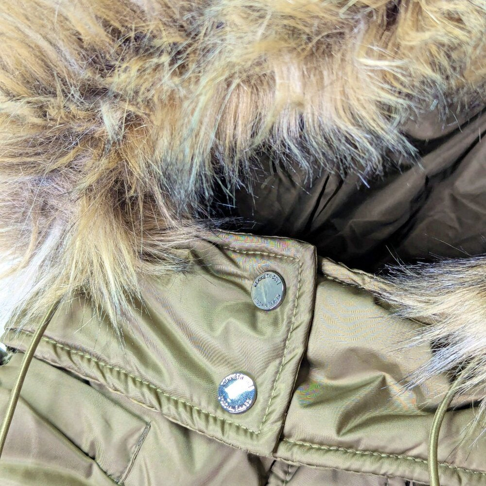 Kenneth Cole Petite Faux-Fur-Trim Hooded Puffer Coat Size PXX / 00 (MSRP $285)