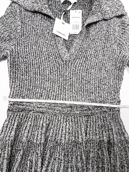 SIMKHAI Patricia Ribbed Short Sleeve Mini Dress Ivory Black Size M (MSRP $445)