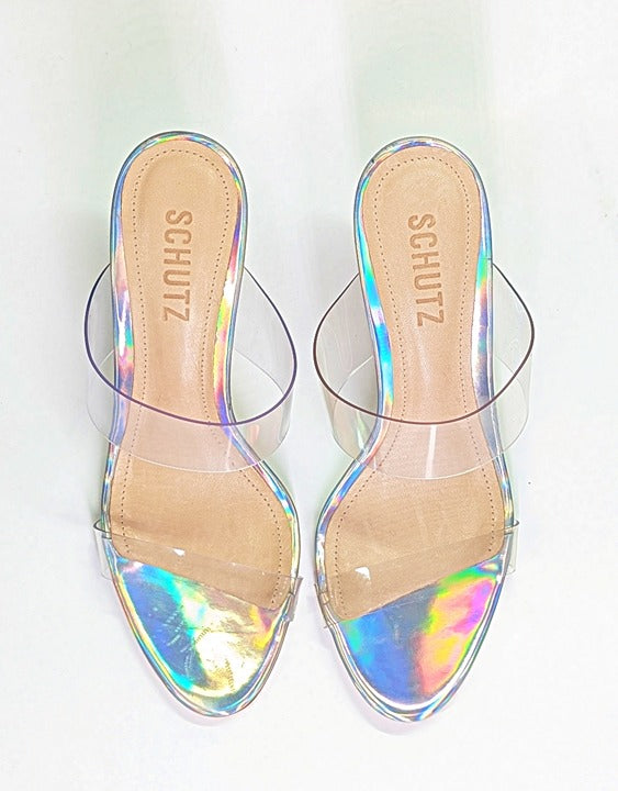 Schutz Women's Ariella Clear Strap High-Heel Slide Sandals Size 6.5 (MSRP $128)