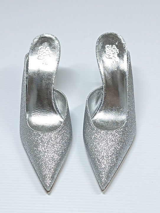 Gia Borghini Women's Abella Glitter Pointed Toe Heel Mules Size 38 (MSRP $550)