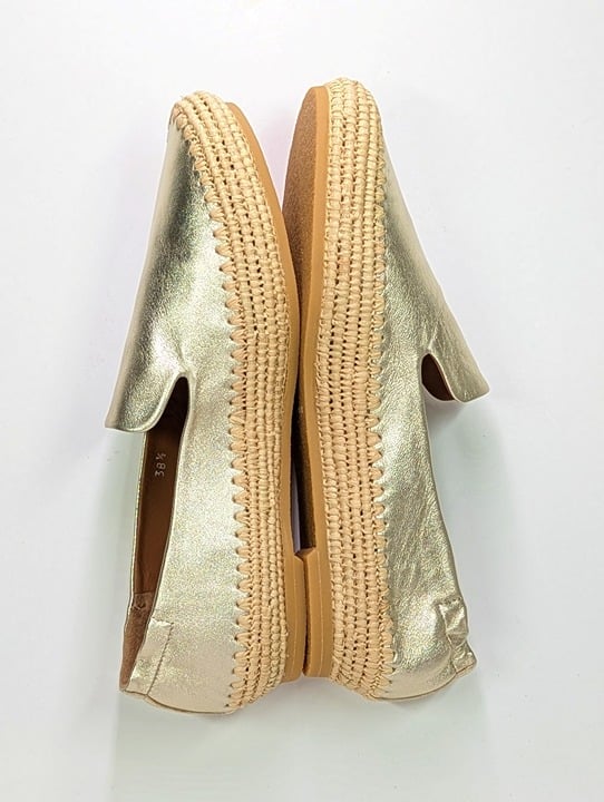 Clergerie Irmis2 Women's Gold Leather Espadrille Flats Size 8 (MSRP $345)
