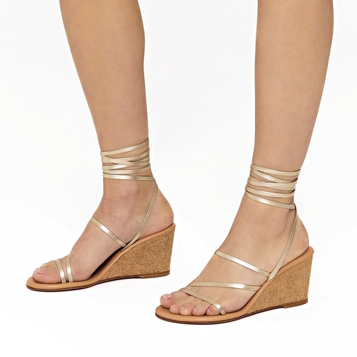 Ancient Greek Sandals Lithi Metallic Leather Wedge Sandals Size 39 (MSRP $370)