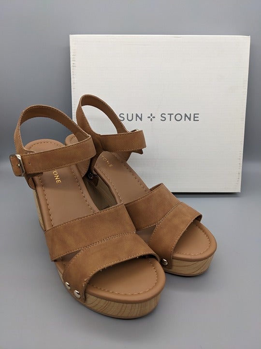 Sun + Stone Delestep Women's Dress Platform Sandals Beige Size 9 M