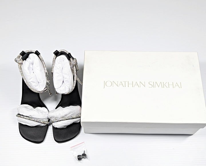 Jonathan Simkhai Dalton Women's Crystal Knot Black Sandal Size 37 EU (MSRP $595)