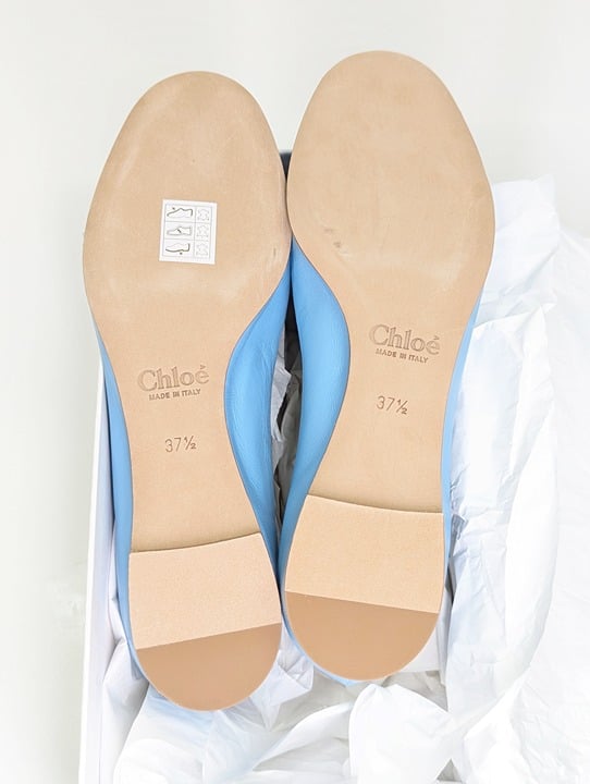 Chloe Women's Lauren Ballet Flats in Aquatic Blue Size 37.5 W (MSRP $550)
