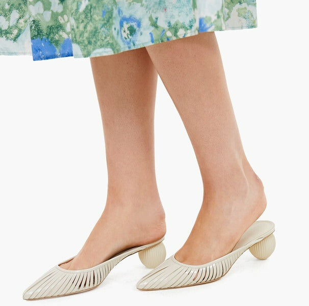 Cult Gaia Women's Alia Ball Leather Heel Mules Off White Size 38 (MSRP $325)