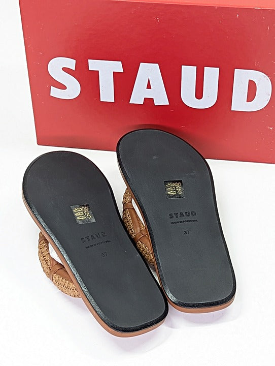 STAUD Women's Raffia Sierra Thong Sandals in Tan Size 37 (MSRP $250)