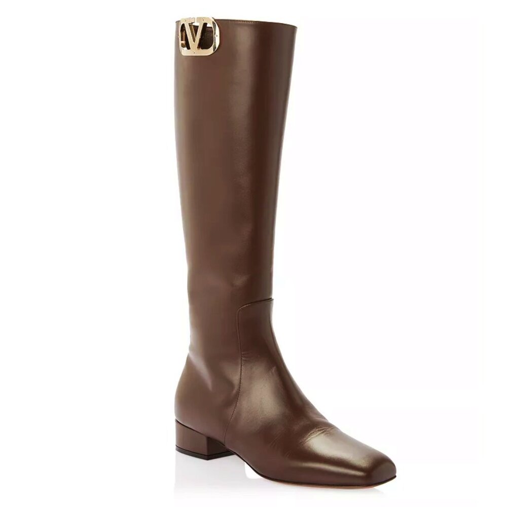 Valentino Garavani Womens Vlogo Medallion Calfskin Knee Boot Size 41 MSRP $2,190