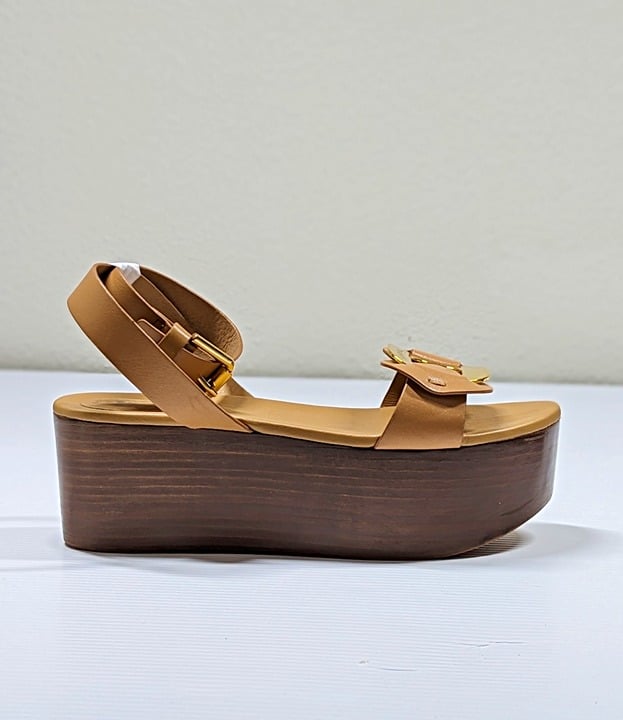 See by Chloé Women's Chany Logo Tan Wedge Platform Sandals Size 37 (MSRP $495)