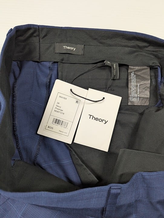 Theory Men's Mayer Prestige Navy Plaid Regular Fit Suit Pants Size 34 MSRP $225