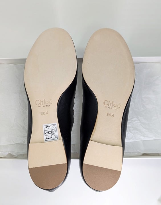 Chloe Women's Lauren Ballet Flats Black Scallop Leather Size 38.5 (MSRP $595)
