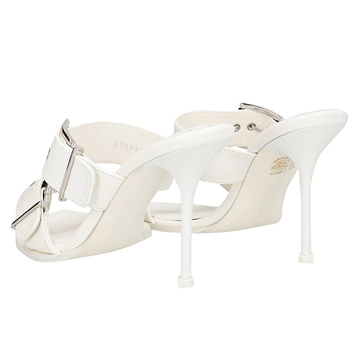 Alexander McQueen Women's White Double Buckle Punk Mules Size 41 (MSRP $1,090)