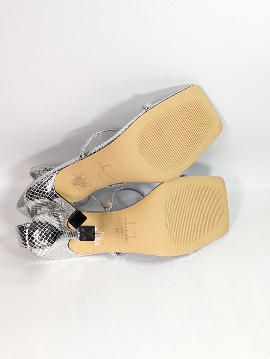 Marc Fisher Women's Dalida Embossed Silver Strappy Sandals Size 9 (MSRP $99)