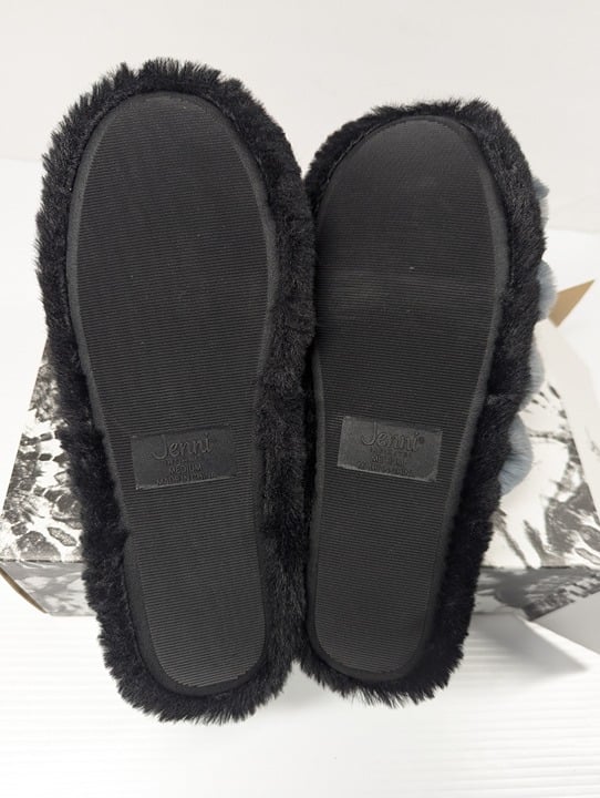 Jenni Women's Slippers Black Slide Clogs Plush Faux Fur Size M (7-8) MSRP $35