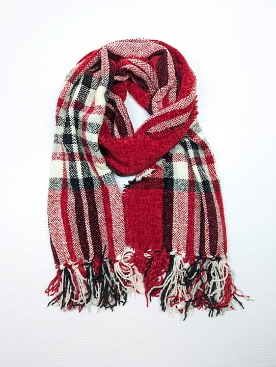 Charter Club Women's Red Chenille Plaid Scarf O/S (MSRP $30)