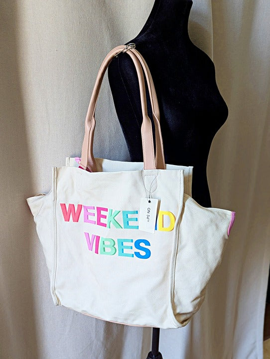 On 34th Cynthiah Extra Large Canvas Shoulder Tote Bag Weekend Vibe (MSRP $90)