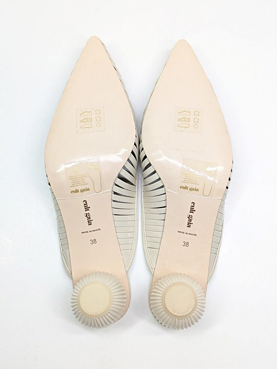 Cult Gaia Women's Alia Ball Leather Heel Mules Off White Size 38 (MSRP $325)
