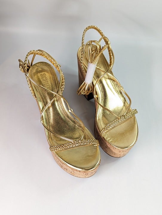 Schutz Women's Maxima Cutout Metallic Platform Sandal Size 7.5 B (MSRP $148)