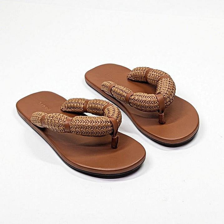STAUD Women's Raffia Sierra Thong Sandals in Tan Size 39 (MSRP $250)