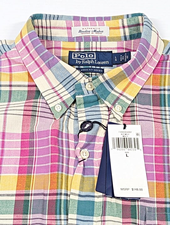 Polo Ralph Lauren Men's Classic Fit Madras Poplin Popover Shirt Size L MSRP $148