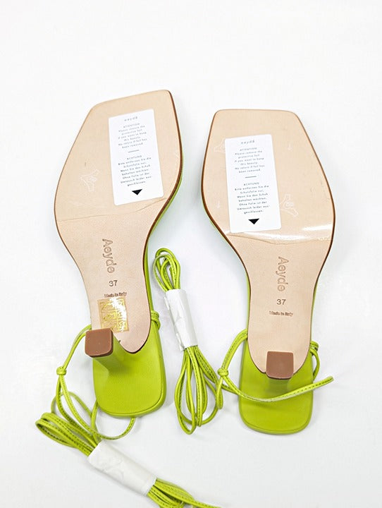 Aeyde Roda Women's Lace up Leather Sandals Apple Green Size 37 EU (MSRP $295)