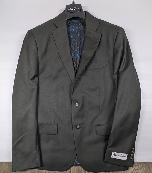 Robert Graham Modern Fit Sharkskin Hunter Green Suit Size 38R (MSRP $598)
