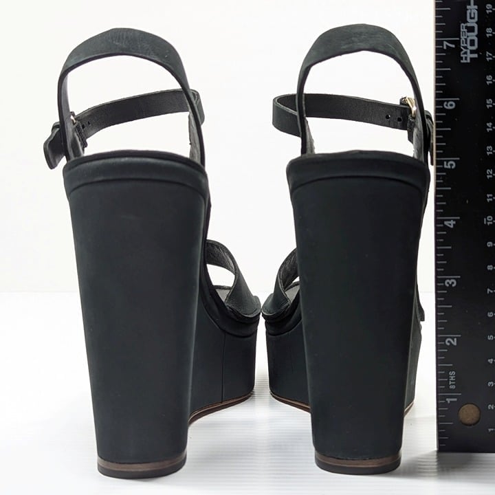 Joie Hindy Women's Platform Wedge Sandal Black Leather Size 8 M (MSRP $298)