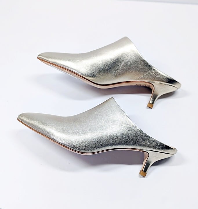 Pour La Victoire Women's Korrine Leather Heel Mules Champagne Size 7 (MSRP $245)