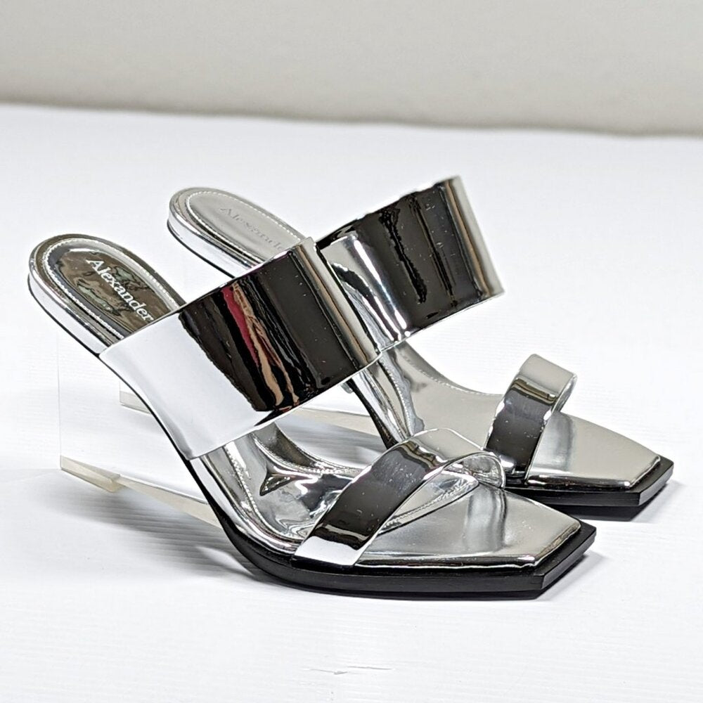Alexander McQueen Women's Shard Wedge Heel Slide Sandals Size 37 IT (MSRP $1490)