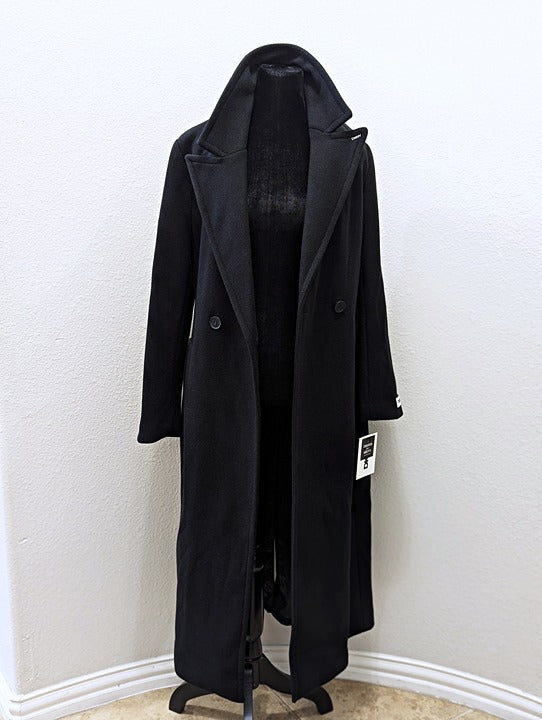 DKNY Women's Black Notched Collar Double Breasted Wrap Coat Size S (MSRP $350)