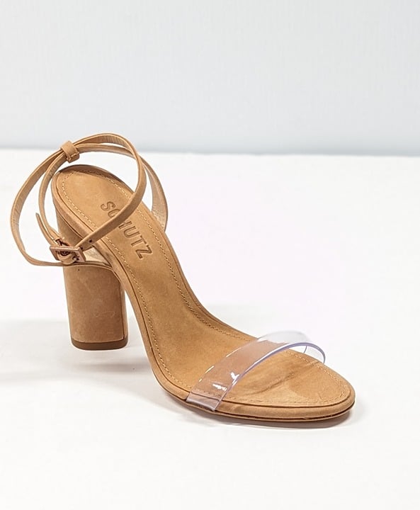 Schutz Women's Geisy Suede Illusion Ankle Strap Heel Sandals Size 6.5 MSRP $180
