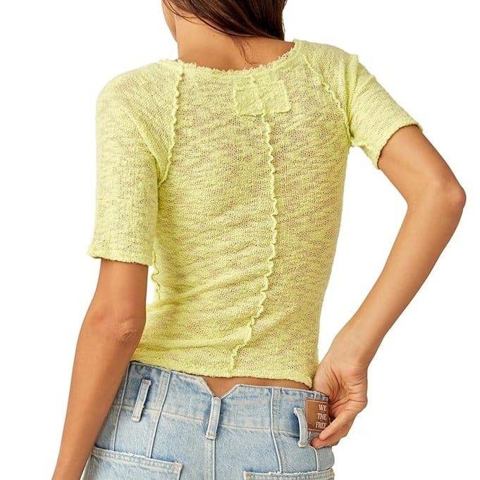 Free People Women's Francis Textured V-Neck Cropped Size XS (MSRP $58)