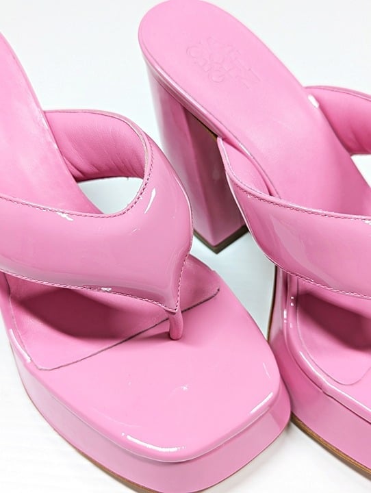 Gia Borghini Women's Gia 17 Pink Patent Platform Sandals Size 36.5 IT MSRP $475
