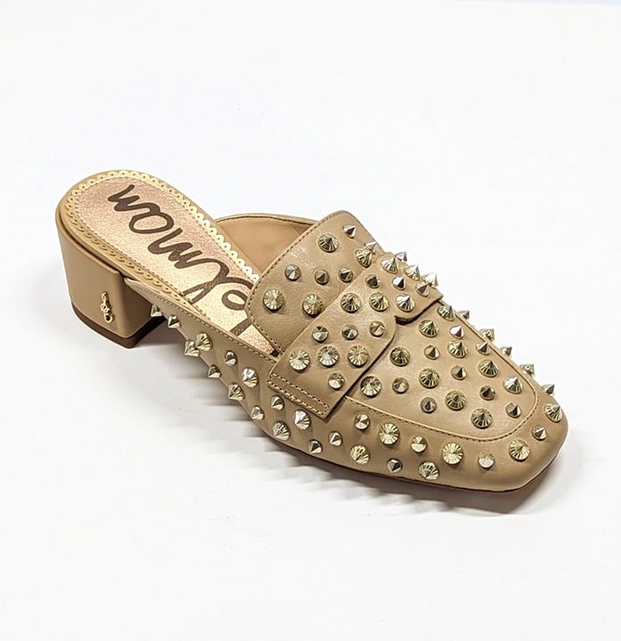 Sam Edelman Women's Augustus Nude Almond Toe Studded Mules Size 6 M (MSRP $150)