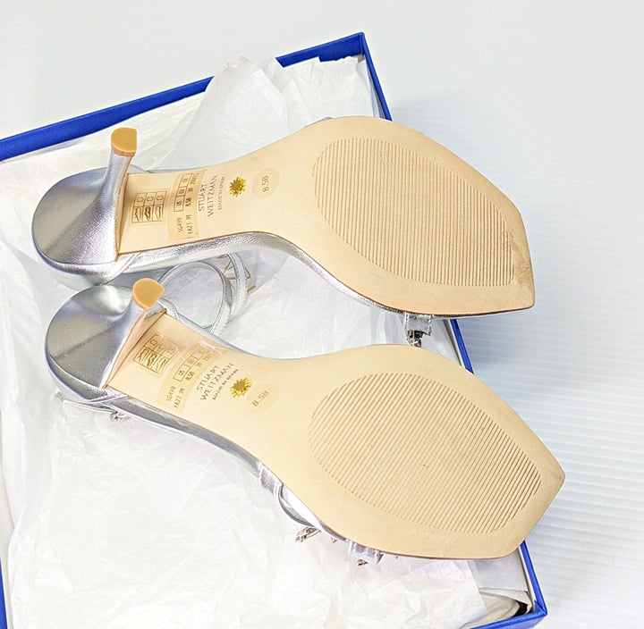 Stuart Weitzman Women's Nudist Vow Crystal Heel Sandals Size 8.5 (MSRP $650)