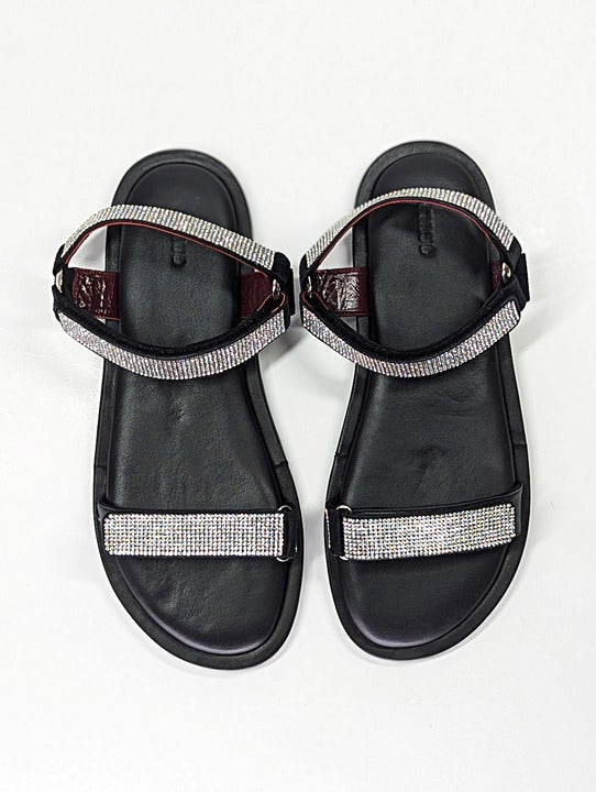 STAUD Women's Betty Rhinestone Embellished Black Sandals Size 38.5 (MSRP $395)