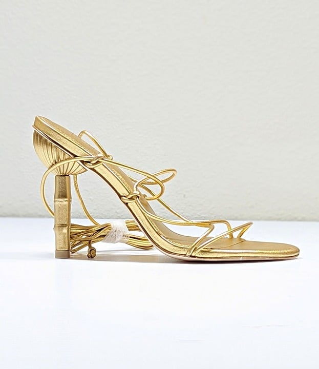 Cult Gaia Women's Soleil Lace Up High Heel Sandals Gold Size 38.5 EU (MSRP $388)